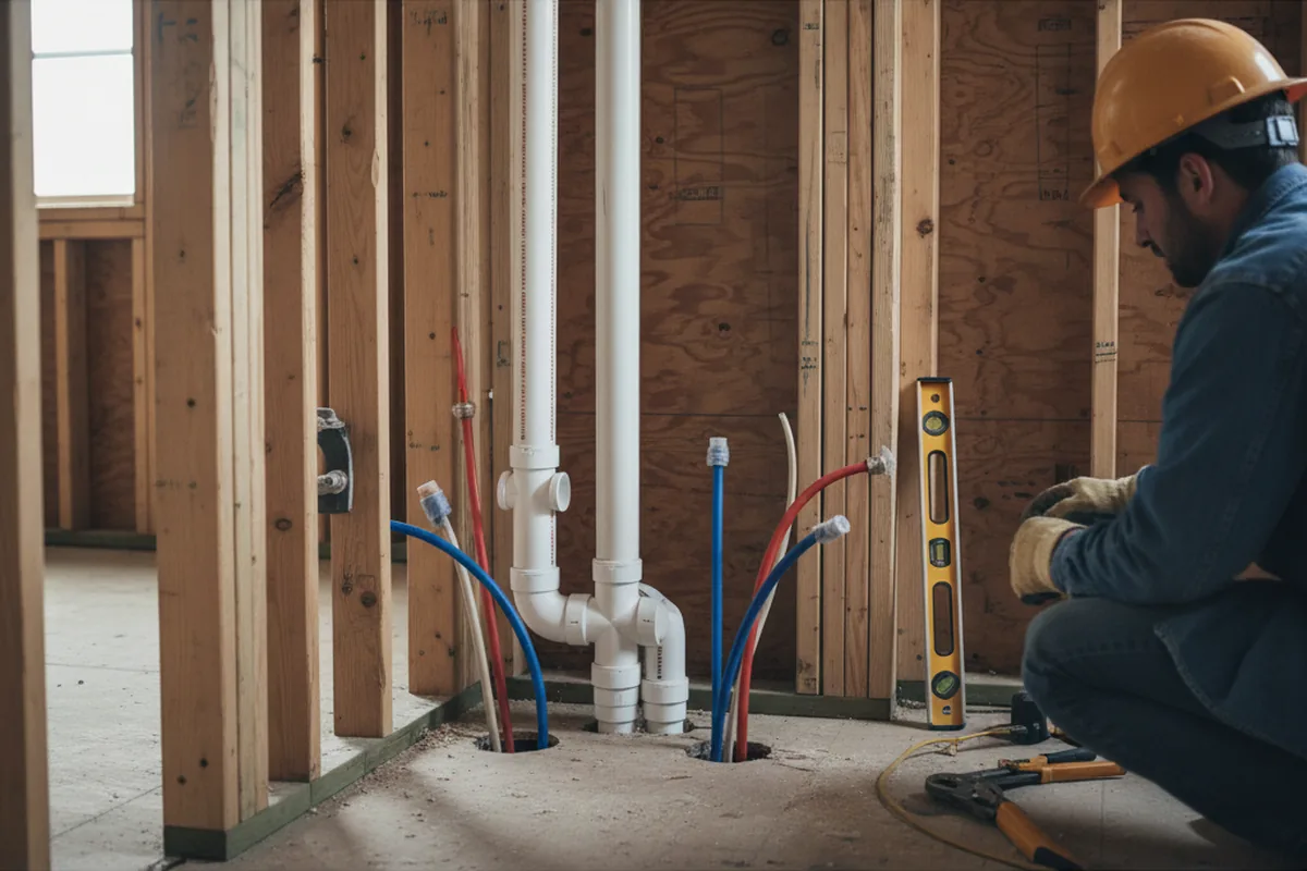 Drain and supply rough-in during Sump Pump Repair in Sheldon